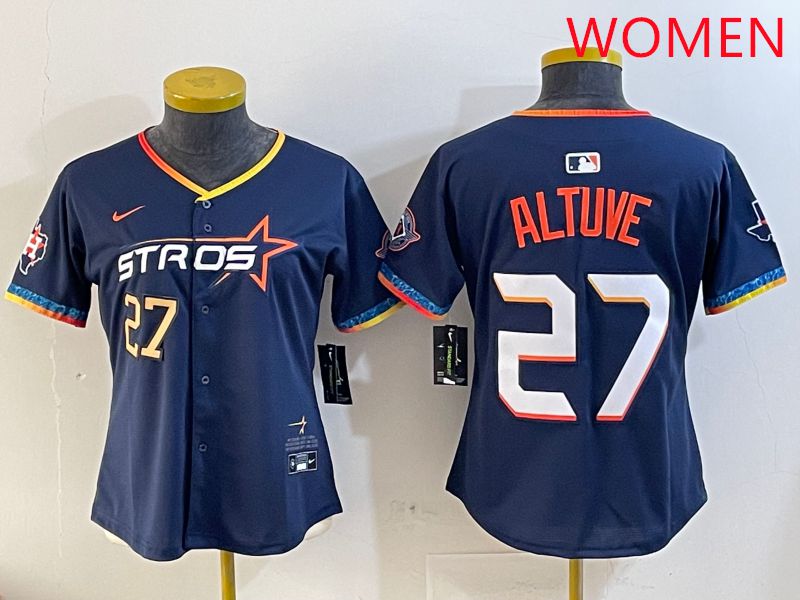 Women Houston Astros 27 Altuve Drak Blue Fourth generation Joint Name 2025 Nike MLB Jersey style 3